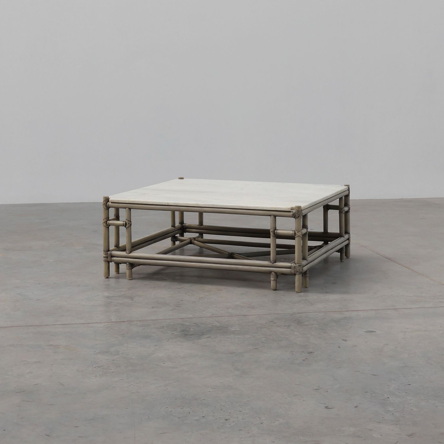 Large Wicker “Attila” Series Coffee Table with marble top by Gasparucci Italy-img